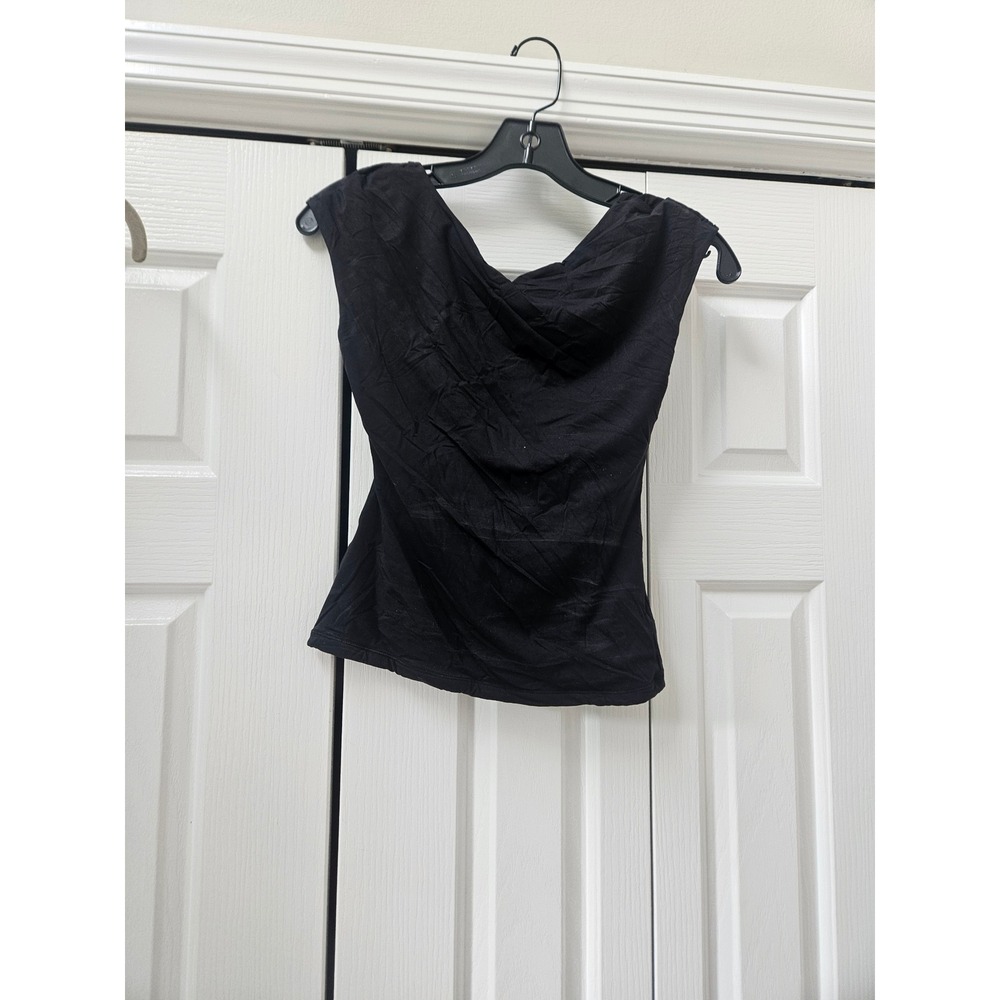 SUUKSESS Womens Black Cowl Neck Open Back Ruched Sleeveless Top Size S